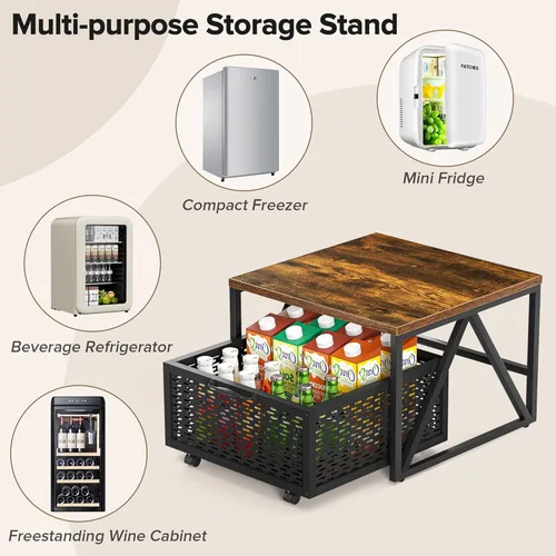 Miniatura 5 de Urban Deco Mini soporte para refrigerador con almacenamiento, carrito de refrigerador resistente con cesta de cajón, mini mesa de refrigerador