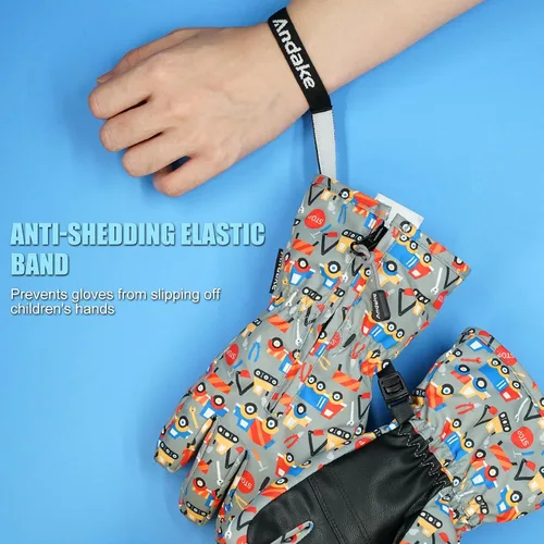 Miniatura 7 de Andake - Guantes de nieve impermeables y transpirables para niños de 2 a 7 años, guantes abrigados de esquí para invierno, mitones para niños y niñas