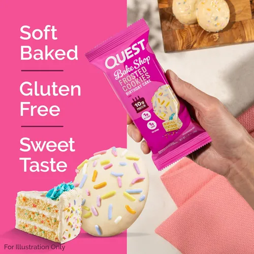 Miniatura 5 de Quest Nutrition Frosted Cookies Twin Pack, Pastel de Cumpleaños, 1g de Azúcar, 10g de Proteína, 2g de Carbohidratos Netos, Sin Gluten, 8
