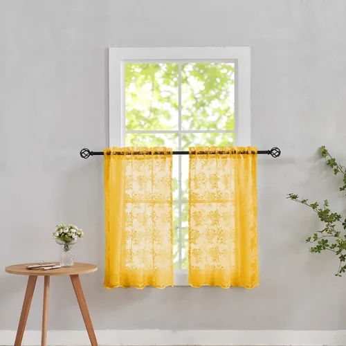 Miniatura 11 de YJ YANJUN Cortinas traslúcidas negras de 54 pulgadas de largo, panel de cortina de encaje gótico victoriano para cocina, cortinas cortas de Negro