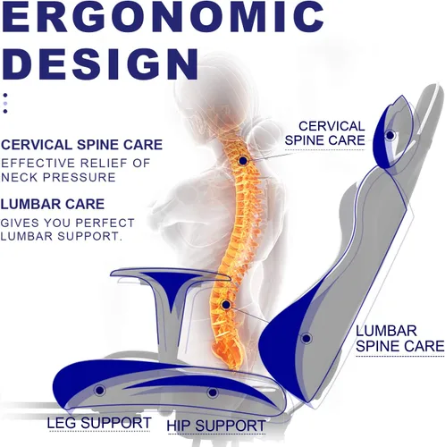 Miniatura 4 de HCY Silla ergonómica de respaldo alto, estilo carreras, con reposapiés, reposacabezas y soporte lumbar, altura ajustable, silla de oficina de piel