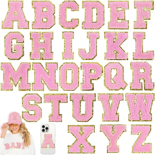 Miniatura 48 de 104 Piezas de Letras Grandes de 3 Pulgadas de Chenilla Blancas de la A-Z, Letras Termoadhesivas para Tela y Ropa, Bordado de Brillantina para 104