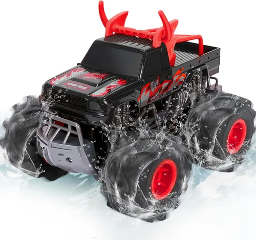 Miniatura 9 de BainGesk Juguetes de camión monstruo a control remoto impermeable, auto RC 1:16, 2.4GHz 4WD juguetes de automóvil todo terreno con 2 baterías Azul