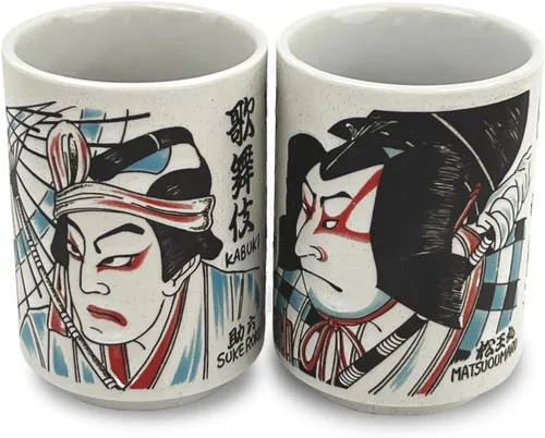 Miniatura 7 de Taza de té japonesa - Cerámica 9 fl oz, Yunomi taza, sushi hecho en Japón (C3-16 Kabuki sukeroku)