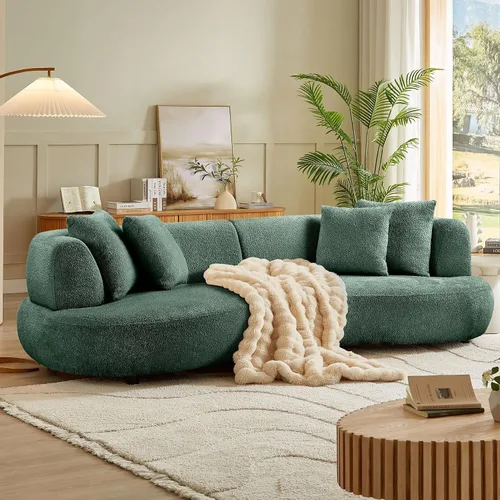 Miniatura 11 de KEVINSPACE Sofá curvo de 101 pulgadas, 4 asientos, moderno sofá de tela boucle de lujo, sofás de respaldo curvado de mediados de siglo, moderno