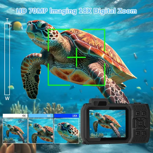 Miniatura 5 de Cámara Digital Impermeable 8K para Esnórquel: 70MP 33FT Cámara Subacuática Compacta Resistente HD de Doble Pantalla con Zoom de 18X Selfie, Tarjeta