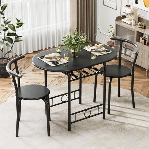Miniatura 8 de Flamaker Mesa de comedor para 2, juego de mesa redonda y sillas de 3 piezas, mesa de cocina pequeña para desayuno, mesa de grano de madera y estante