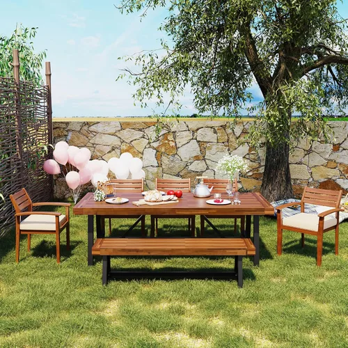 Miniatura 7 de LUMISOL Juego de mesa de comedor para exteriores de 7 piezas, juego de muebles de aluminio para patio con 4 sillas de comedor y 2 sillas giratorias