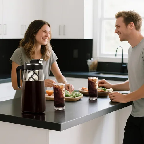 Miniatura 8 de Sivaphe Cafetera grande de hielo frío de 64 onzas, jarra Traitan Safty Traitan, a prueba de fugas, método de cafetera caliente helada, 2 cuartos