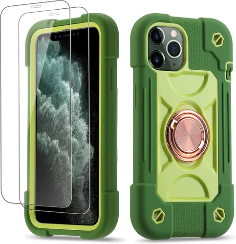 Miniatura 140 de Funda para iPhone 11 de 6.1 pulgadas con soporte de anillo, con 2 protectores de pantalla de vidrio, resistente a los golpes, resistente a