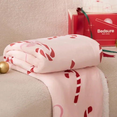 Miniatura 7 de Bedsure Manta de Navidad rosa – Manta sherpa suave y cálida para sofá, cama, regalos de decoración de Navidad rosa de 50 x 60 pulgadas