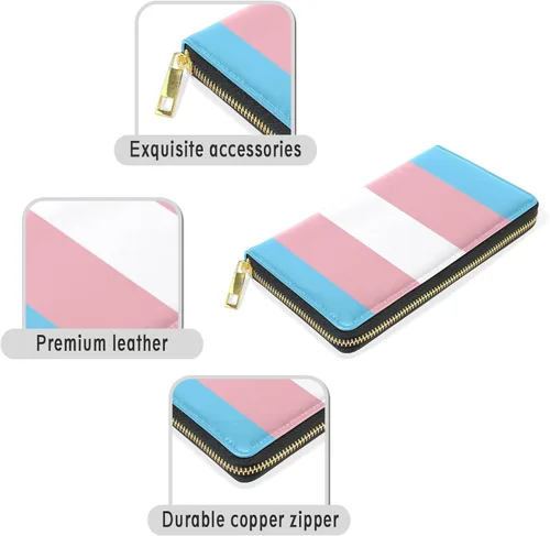 Miniatura 4 de Cartera larga para mujer, monedero con cremallera, cartera de cuero, Bandera del orgullo transgénero, Gótico