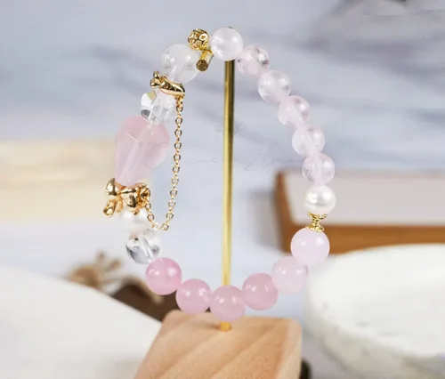 Miniatura 225 de Precious Gemstone Natural Crystal Healing Bracelet, Rutilated Quartz, Moonstone, Quartz Handmade Original Design Bracelet