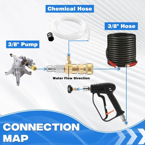 Miniatura 7 de JOEJET Inyector aguas abajo para lavadora a presión, kit de inyector químico fijo con conexión rápida de 3/8 pulgadas, boquilla giratoria M5