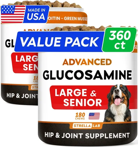Miniatura 16 de STRELLALAB Suplemento avanzado de glucosamina para cadera y articulaciones para perros mayores, mejillón y colágeno de labios verdes, alivio