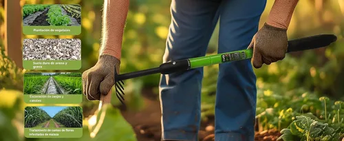 Miniatura 8 de Rastrillo de jardín con mango telescópico (27-39 pulgadas) ajustable, rastrillo de mano pequeño de mango largo para jardinería, macizos de flores