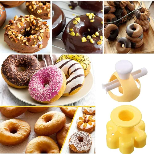 Miniatura 8 de Juego de cortadores de donas de 3 pulgadas, cortador de galletas redondo de plástico para hornear con alicates de inmersión, molde antiadherente