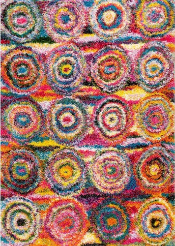 Miniatura 8 de nuLOOM Kindra Multicolor/Rojo, 7'10" Cuadrada, Círculos Bohemios, Suave y Acogedora, Alto Tráfico, Resistente a Manchas, Fácil de Limpiar, Alfombra