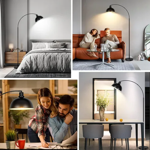 Miniatura 7 de Lámparas de pie de arco para sala de estar, moderna lámpara de pie alta con control remoto, lámpara de pie negra regulable continua con pantalla