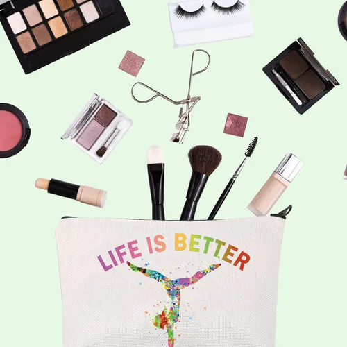 Miniatura 2 de FOTAP Bolsa de cosméticos para gimnasta, regalo inspirador, regalo para amantes de la gimnasia, bolsa de viaje para niña, Blanco, Life Down