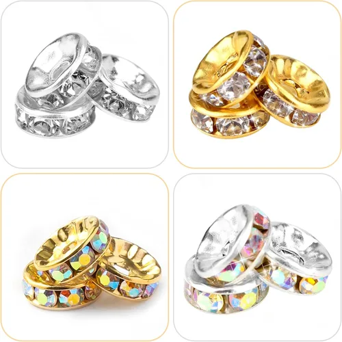 Miniatura 4 de 200 piezas de cuentas espaciadoras de 8 mm, bañadas en plata, con cristal de diamante de imitación, cuentas sueltas para collares, pulseras