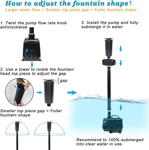 Miniatura 5 de DOMICA Bomba de estanque LED de 45 W 792 GPH con kit de fuente (3000 L/H), bomba sumergible para fuente de agua de jardín, para cascada, hidroponía