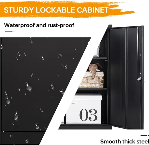 Miniatura 4 de Armario de almacenamiento de metal con 2 puertas, gabinete de almacenamiento de acero con cerradura con 2 puertas y estantes ajustables, gabinete