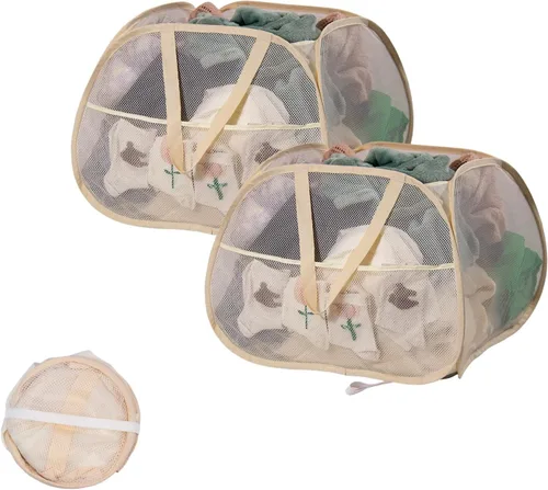Miniatura 8 de Cesta de lavandería plegable, cesta de ropa plegable emergente de 90L con asas, cesta de ropa sucia de malla cuadrada para lavandería, baño