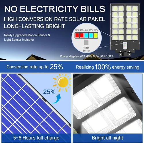 Miniatura 4 de Farola solar de 9000 W, 7000 K luces solares para exteriores, luces de inundación con sensor de movimiento con control remoto, luz de seguridad