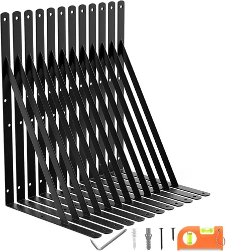 Miniatura 18 de Paquete de 8 soportes de estante resistentes de 14 pulgadas, soporte de pared flotante grande para estantes de almacenamiento de garaje, acabado