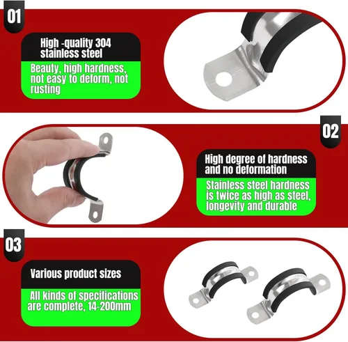 Miniatura 3 de Paquete de 12 correas rígidas de conducto de acero inoxidable 304 con abrazaderas P de 1-1/16 pulgadas (1.063 in) Abrazadera de cable acolchada
