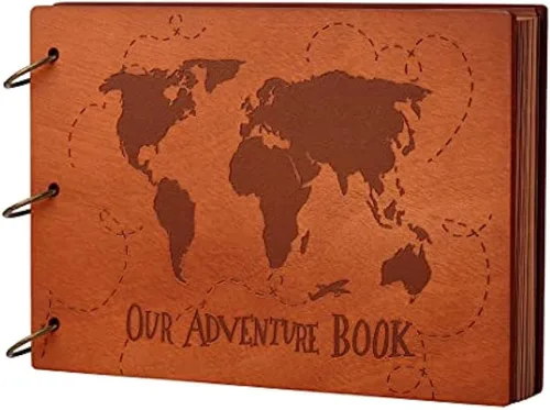 Miniatura 8 de Nuestro Adventure Book - Álbum de recortes con cubierta de madera 3D, 11.92 x 7.62 pulgadas, diario de memoria atemporal para aventuras inolvidables