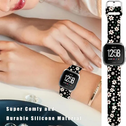 Miniatura 4 de Correas de reloj de silicona suave compatibles con Fitbit Versa 2/Versa/Fitbit Versa Lite/SE, correa de repuesto con bonito patrón floral de 0.98