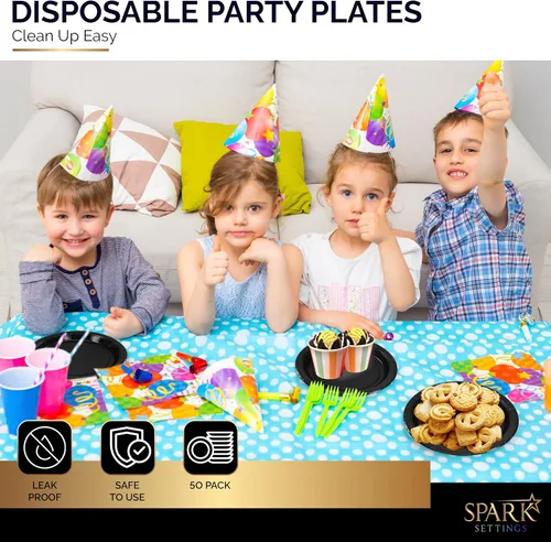 Miniatura 6 de Amcrate Platos llanos de papel negros, platos de papel desechables de 8 1/2 pulgadas, platos desechables fuertes y resistentes para fiestas, cenas