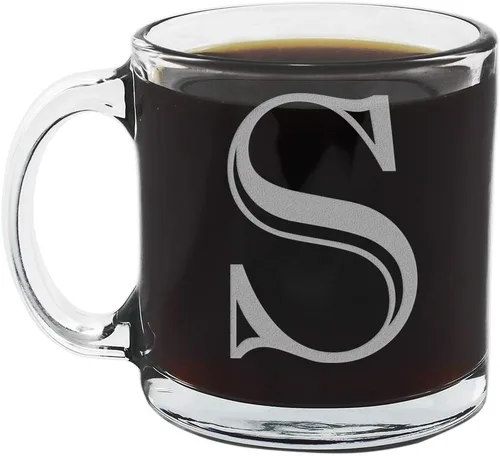 Miniatura 19 de Spotted Dog Company Taza de café de vidrio transparente con monograma grabado de 12 onzas (letra A), regalos de café personalizados de la A a la Z