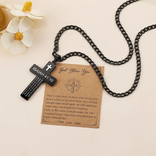 Miniatura 4 de SKQIR Collar de cruz para hombres con versículo de la Biblia, escritura religiosa cristiana para la primera comunión, colgante de cruz para niños