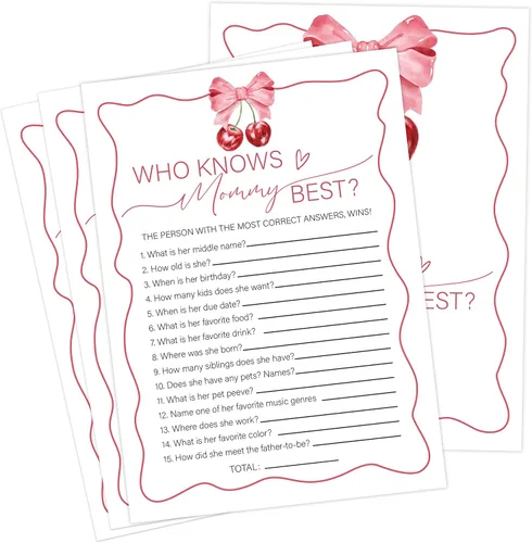 Miniatura 11 de Cherry Baby Shower - Juego de bingo para 30 invitados con tarjetas de juego, revelación de género, suministros y decoraciones para baby shower (DV35)