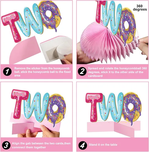Miniatura 6 de Aodocuto 10 piezas de decoración de fiesta de segundo cumpleaños con dos donas para bebés niños y niñas, dona dos dulces suministros de fiesta