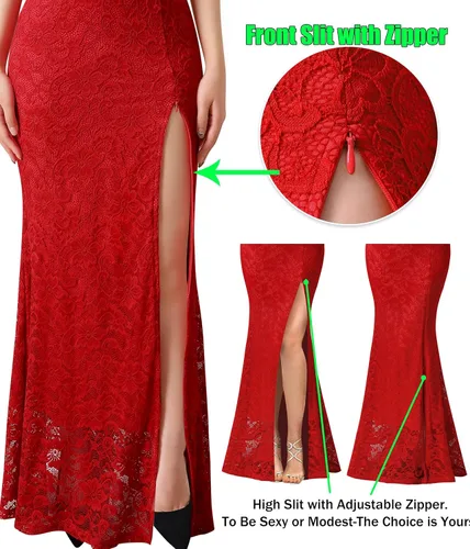 Miniatura 6 de VFSHOW Vestido largo de encaje con cuello halter y cremallera para mujer