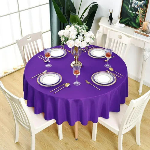 Miniatura 14 de Mantel redondo color crema, impermeable, resistente a las manchas, sin arrugas, poliéster de 210 GSM, lavable, lavable, lavable, para fiestas