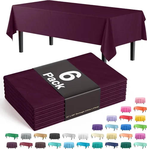 Miniatura 26 de Party Solids Paquete de 6 manteles de plástico prémium de 54 pulgadas x 108 pulgadas. Cubierta de mesa rectangular de plástico - Aqua