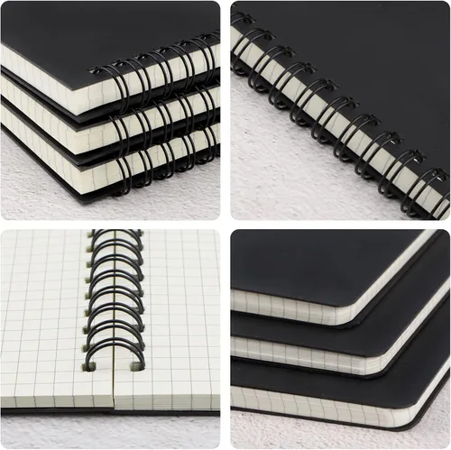Miniatura 4 de EUSOAR Cuaderno de espiral de papel cuadriculado, A5, paquete de 3 unidades de 5.5 x 8.3 pulgadas, 120 páginas de tapa dura, cuaderno de bocetos