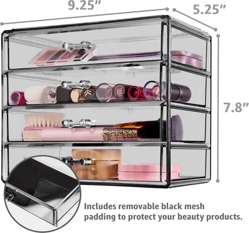 Miniatura 3 de Sorbus Organizador de maquillaje – Organizador de maquillaje acrílico de 4 cajones y almacenamiento para cosméticos, joyas, suministros de belleza