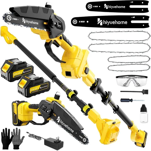 Miniatura 11 de Mini motosierra de 6 pulgadas, motosierra inalámbrica con engrasador automático, sierra de cadena eléctrica de mano con bloqueo de seguridad, motor