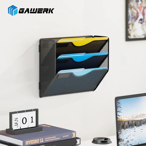 Miniatura 7 de Gawerk Organizador de archivos de pared colgante de 3 niveles, organizador de papel de correo de malla para colgar carpetas de archivos para oficina