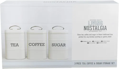 Miniatura 7 de Kitchen Craft Living Nostalgia - Recipientes para té, café y azúcar en caja de regalo, acero, crema antigua, juego de 3 piezas, mediano