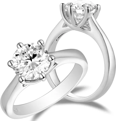 DovEggs 1-3 Carat Brilliant Round G-H-I Color Heart Arrows Cut Moissanite Lab Created Diamond Engagement Ring Sterling Silver Solitaire Moissanite