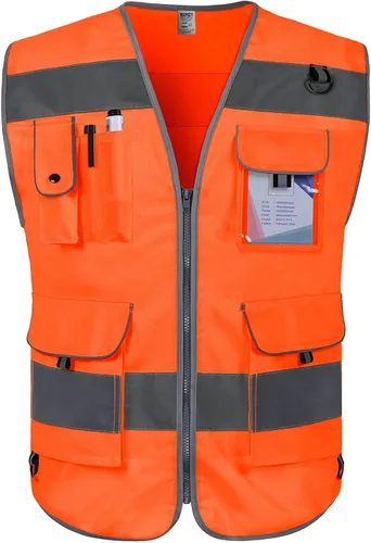 Miniatura 17 de TCCFCCT Hi Vis Chaleco de seguridad reflectante de alta visibilidad con 9 bolsillos para hombres y mujeres, chaleco de construcción con tiras