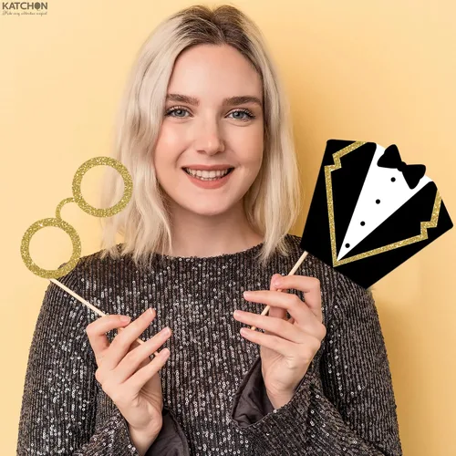 Miniatura 6 de KatchOn, Glitter New Years Photo Booth Props 2026 - Pack of 30 Gold and Black New Years Eve Photo Booth Props for Happy New Year Decorations 2026