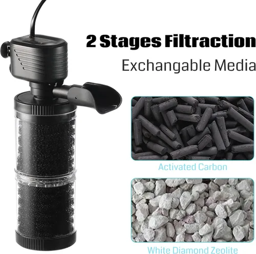 Miniatura 2 de Filtro de Acuario XpertMatic 15W de 2 Etapas 238 GPH (900L/h) para Tanque de Peces de Hasta 70 Galones, Filtro de Tanque Interno Sumergible y Bomba